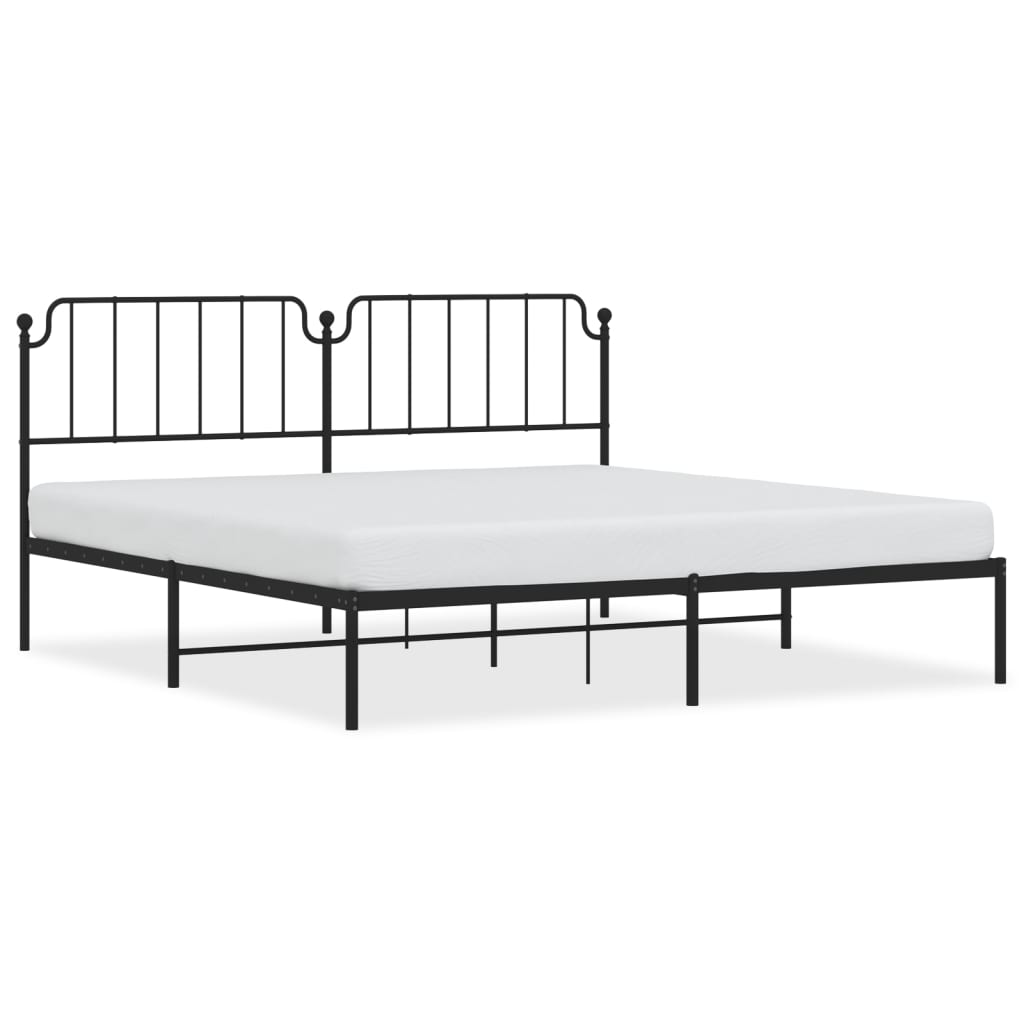 Bed frame with headboard metal black 200x200 cm