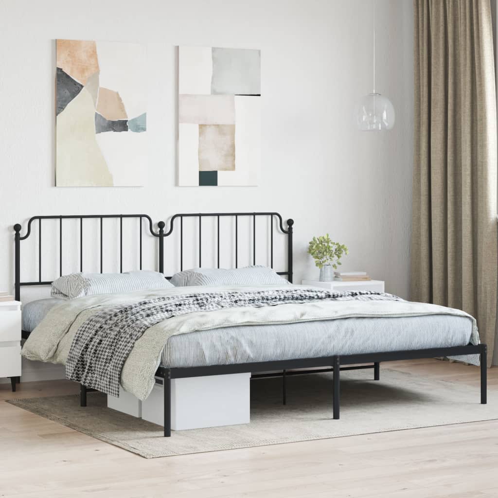 Bed frame with headboard metal black 200x200 cm