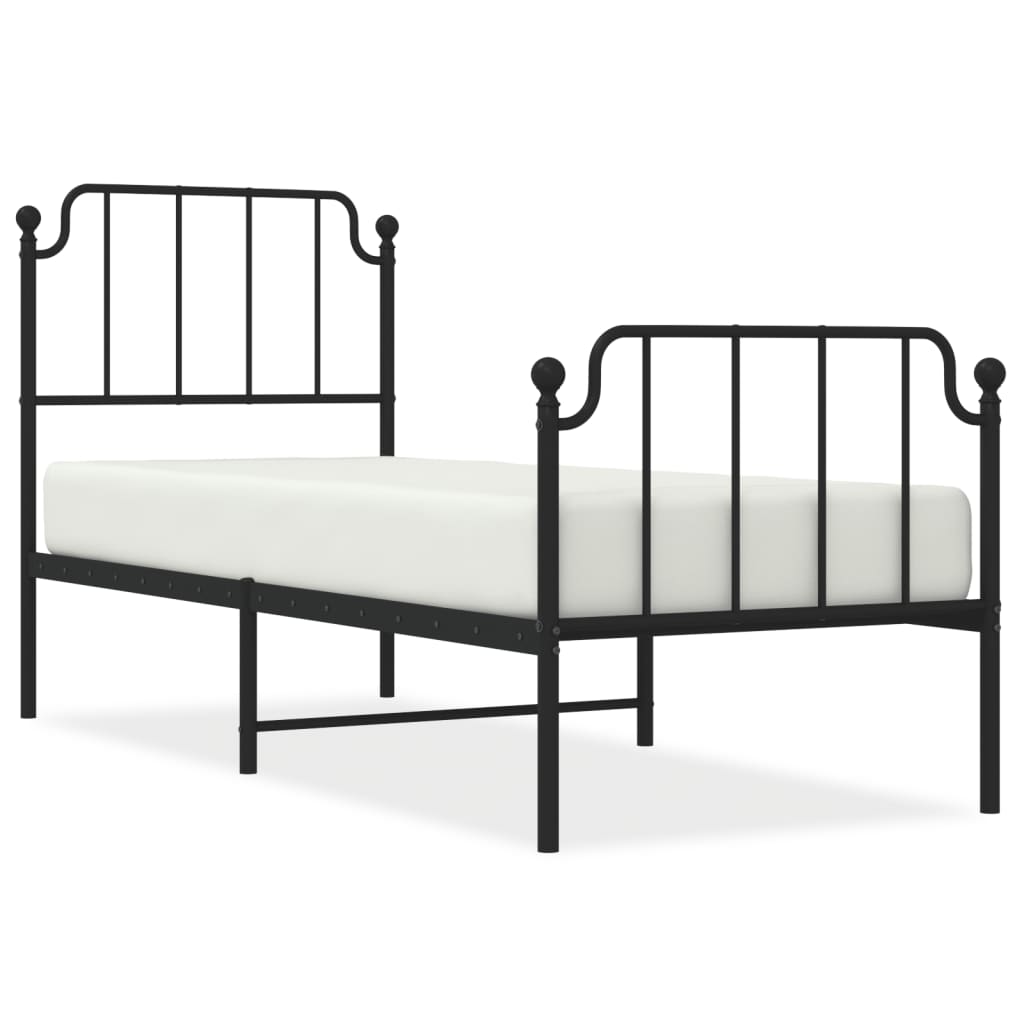 Bed frame with head and footboard metal black 75x190 cm