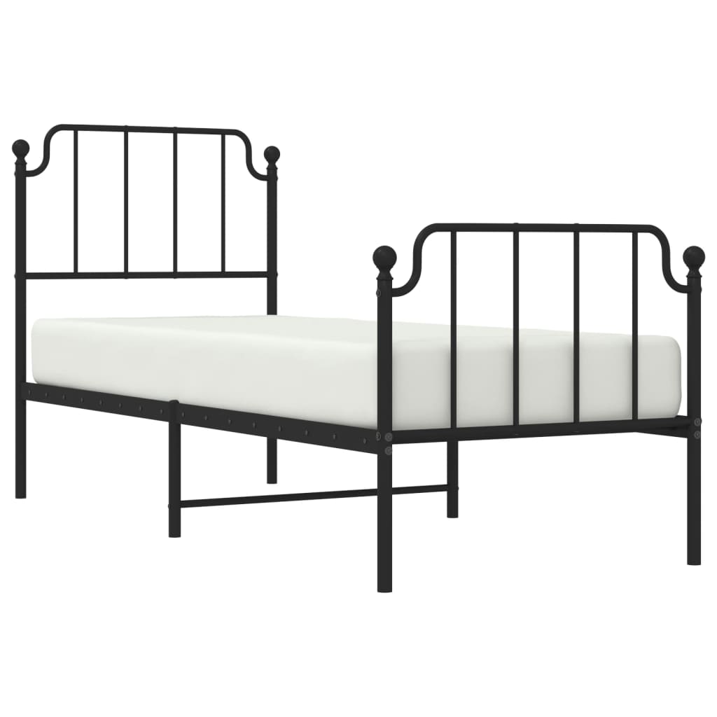 Bed frame with head and footboard metal black 75x190 cm