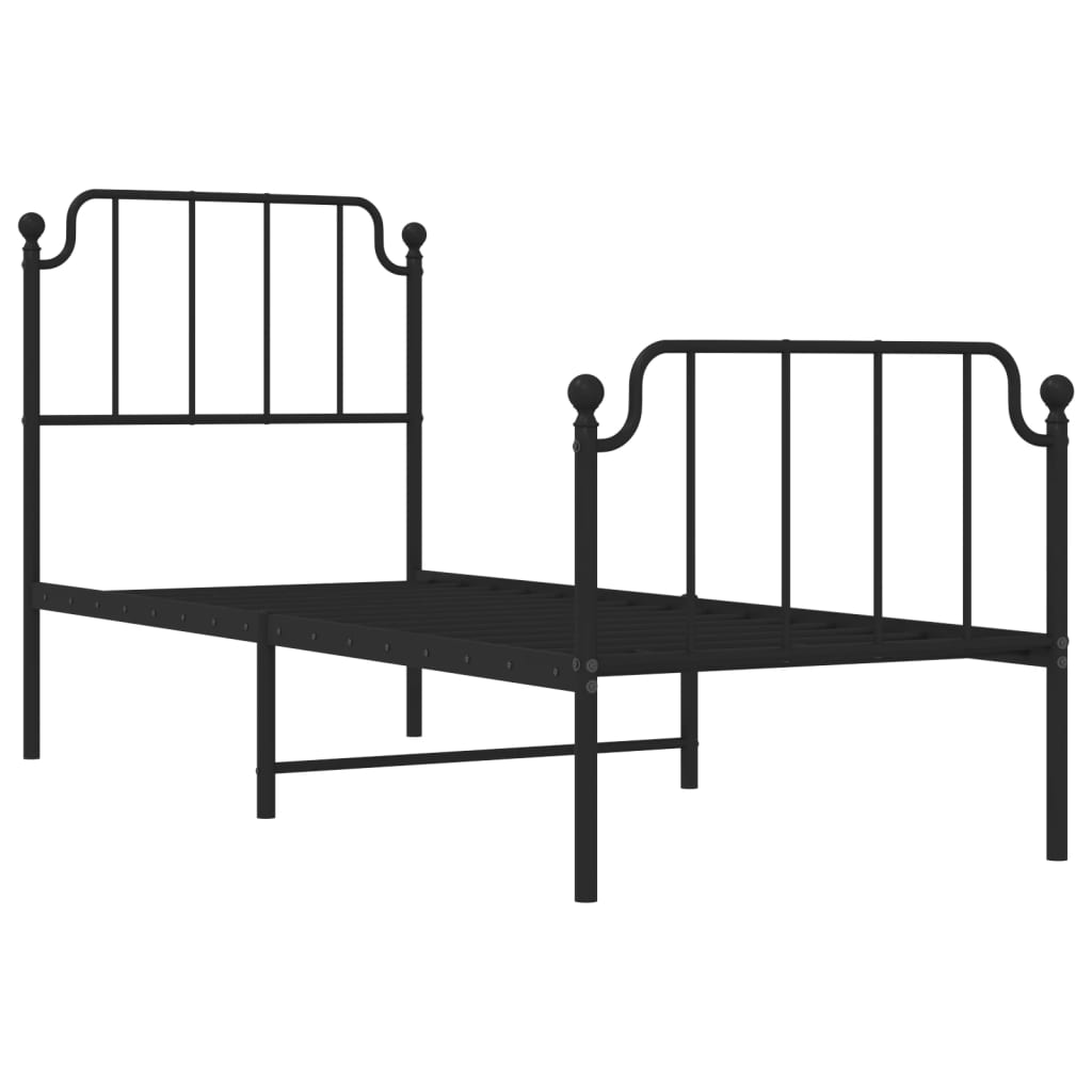 Bed frame with head and footboard metal black 75x190 cm