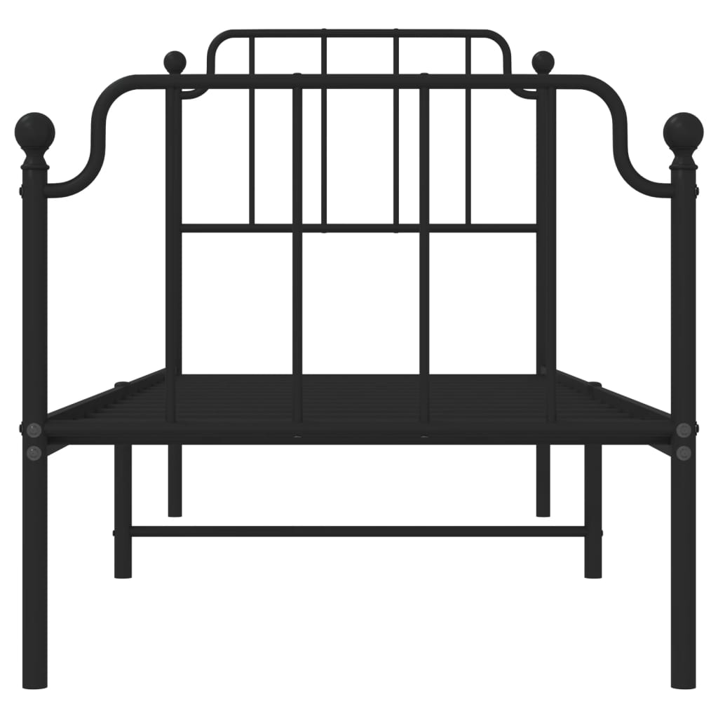 Bed frame with head and footboard metal black 75x190 cm