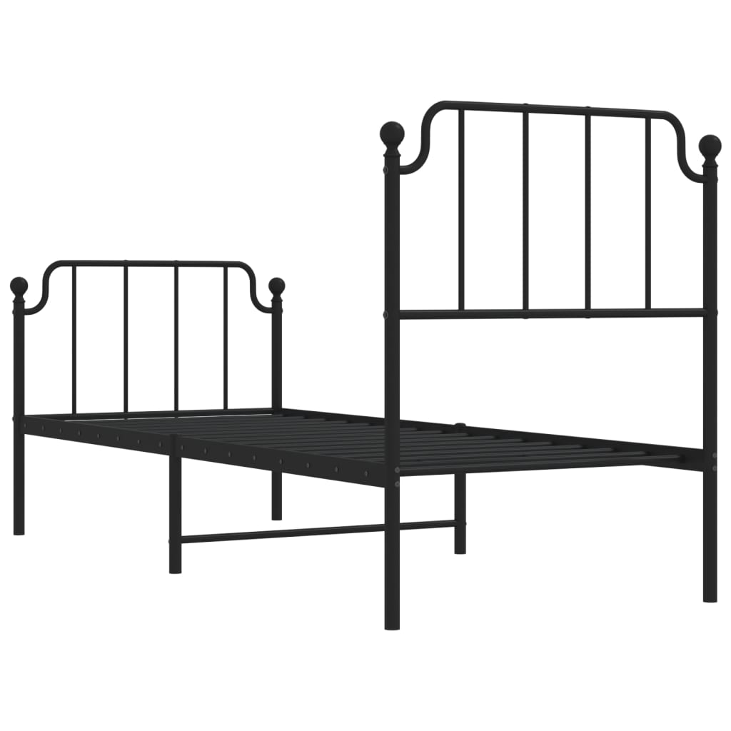 Bed frame with head and footboard metal black 75x190 cm