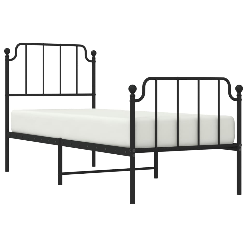 Bed frame with head and footboard metal black 80x200 cm