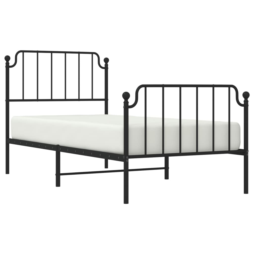 Bed frame with head and footboard metal black 90x190 cm