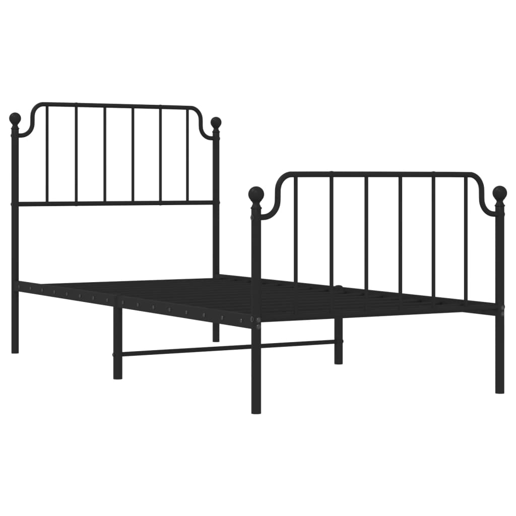 Bed frame with head and footboard metal black 90x190 cm