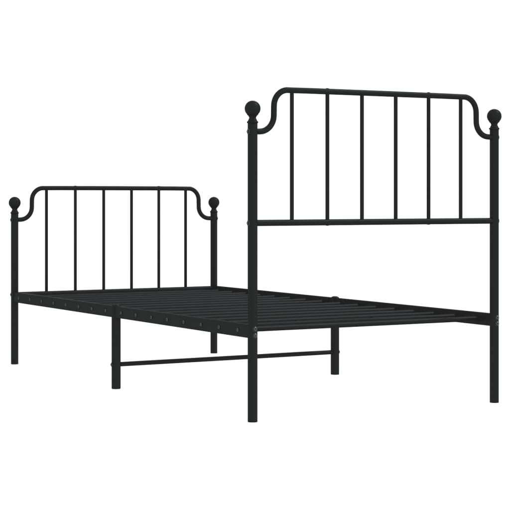 Bed frame with head and footboard metal black 90x190 cm