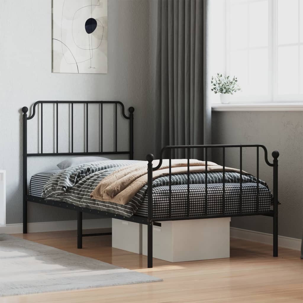 Bed frame with head and footboard metal black 90x190 cm