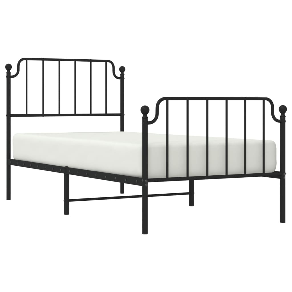 Bed frame with head and footboard metal black 90x200 cm