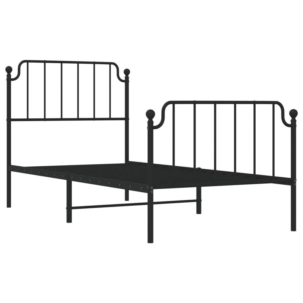 Bed frame with head and footboard metal black 90x200 cm