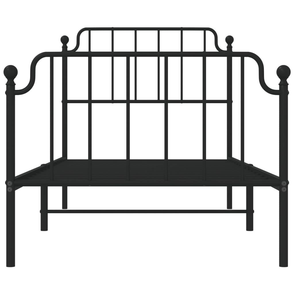 Bed frame with head and footboard metal black 90x200 cm