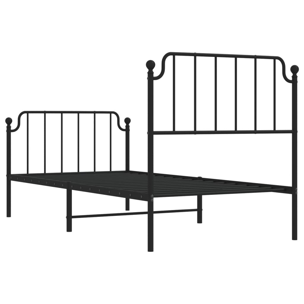 Bed frame with head and footboard metal black 90x200 cm