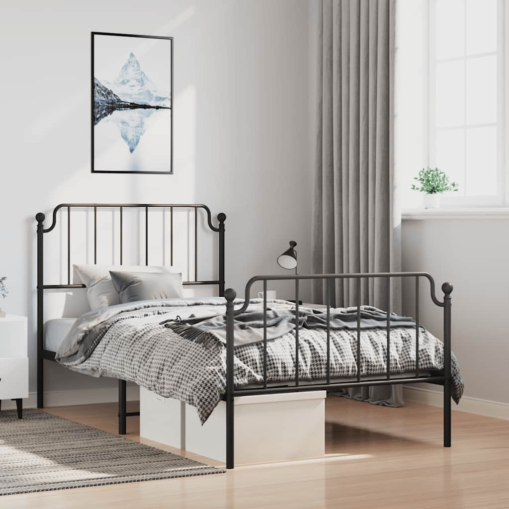 Bed frame with head and footboard metal black 100x190 cm