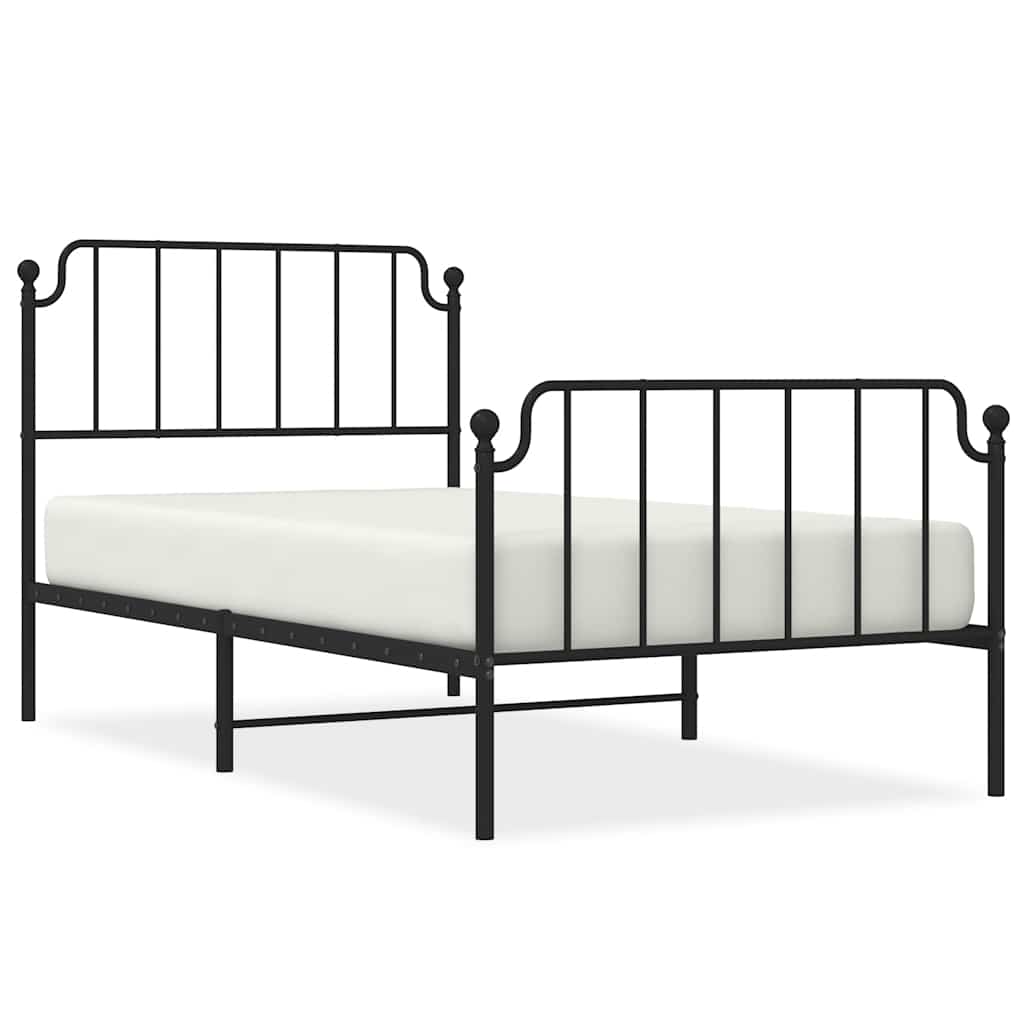 Bed frame with head and footboard metal black 100x200 cm