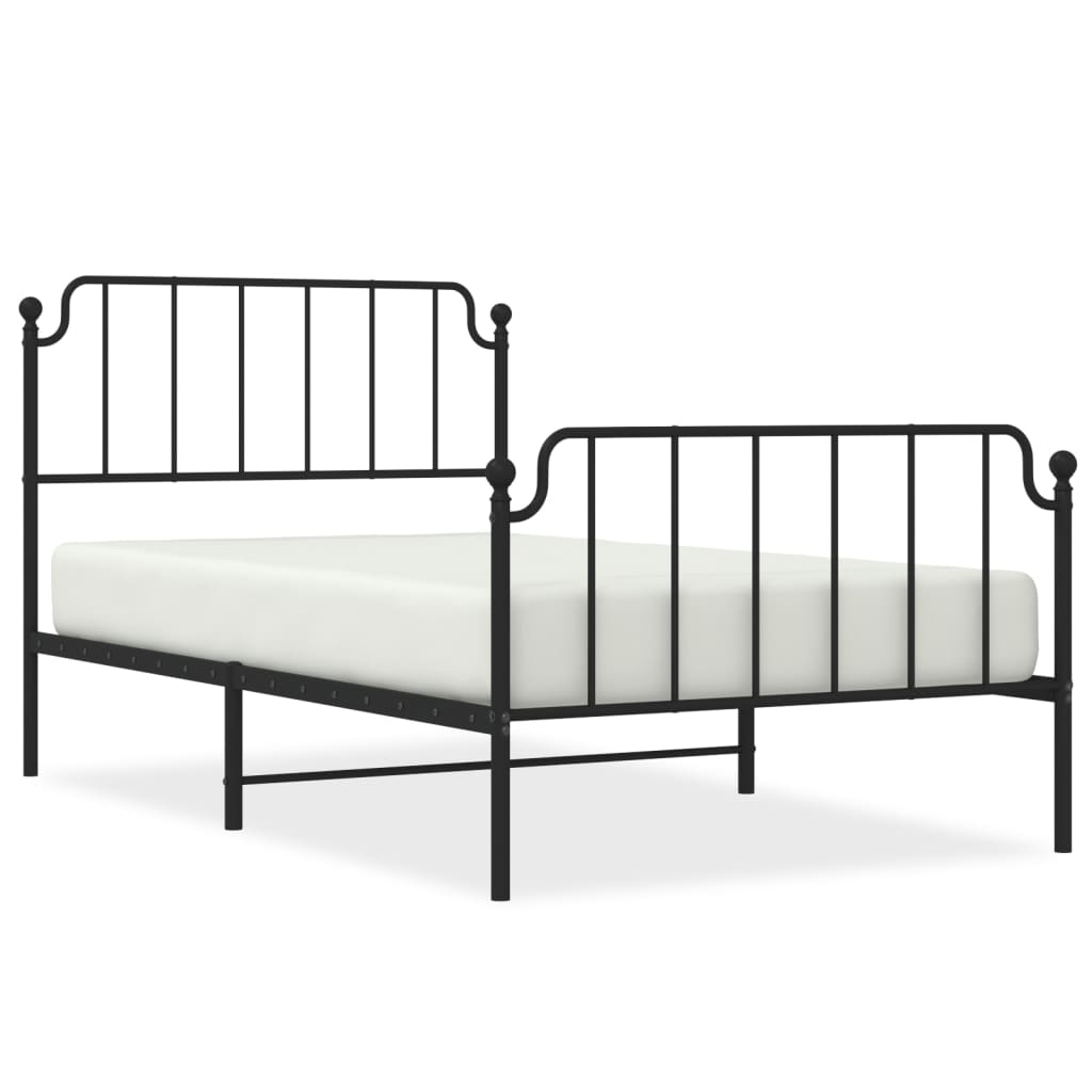 Bed frame with head and footboard metal black 107x203 cm