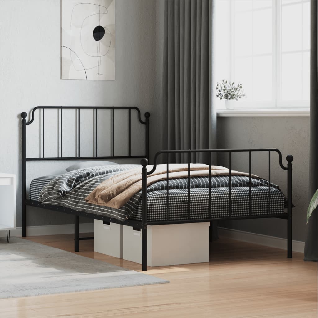 Bed frame with head and footboard metal black 107x203 cm