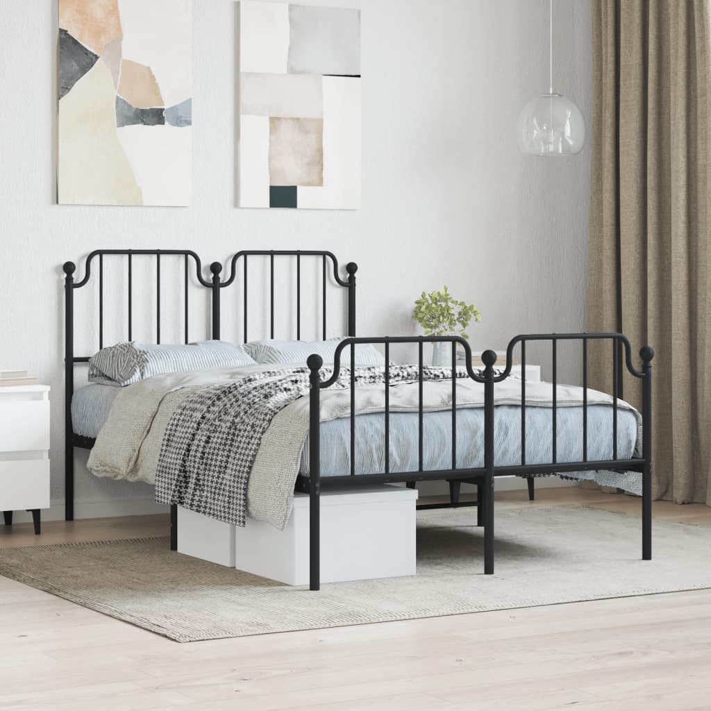 Bed frame with head and footboard metal black 120x190 cm