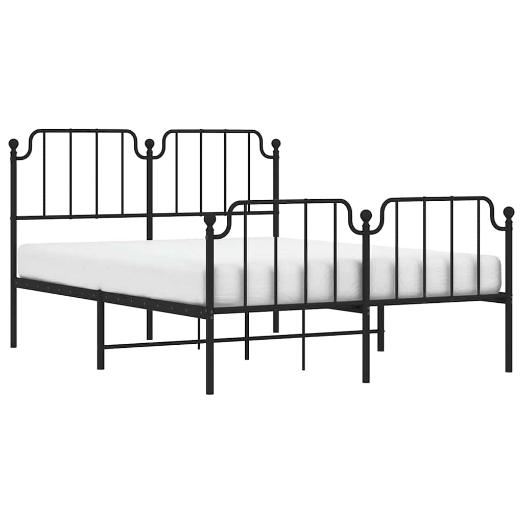 Bed frame with head and footboard metal black 135x190 cm