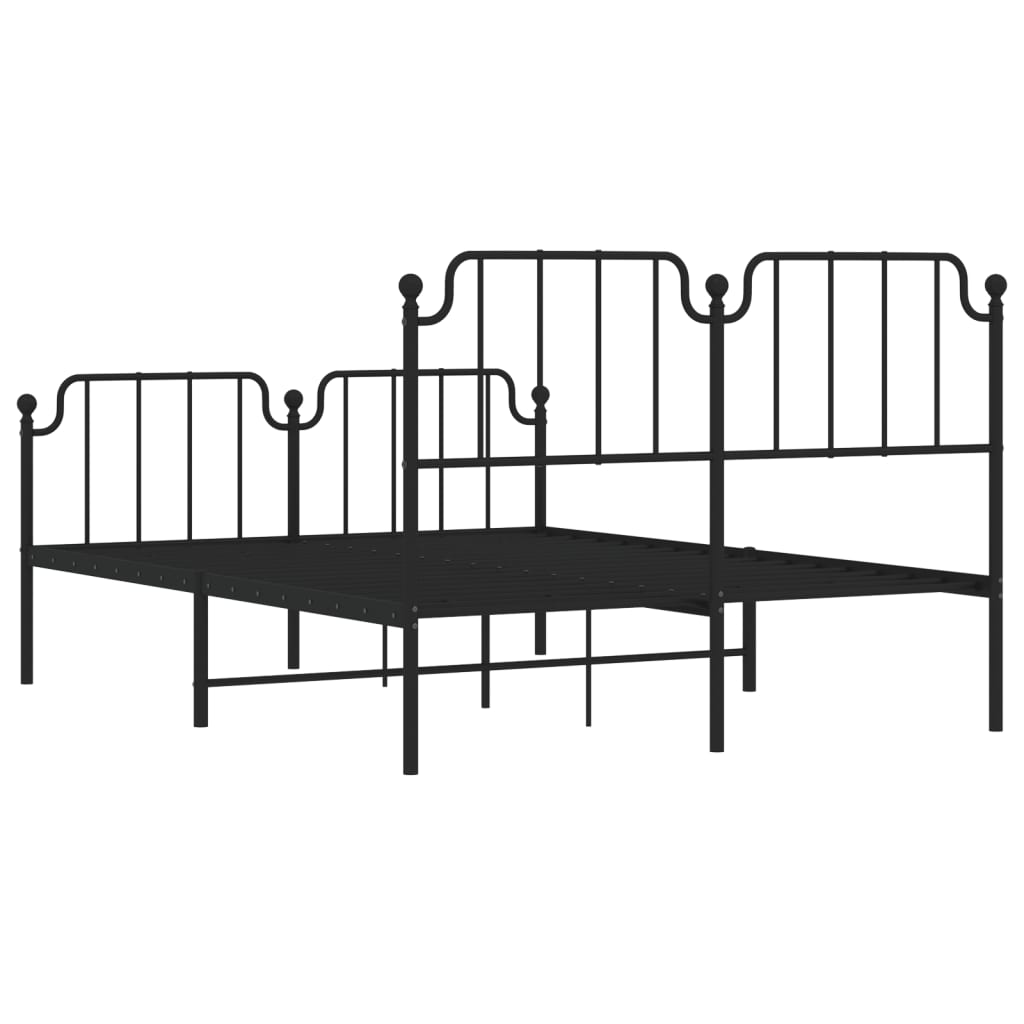 Bed frame with head and footboard metal black 135x190 cm