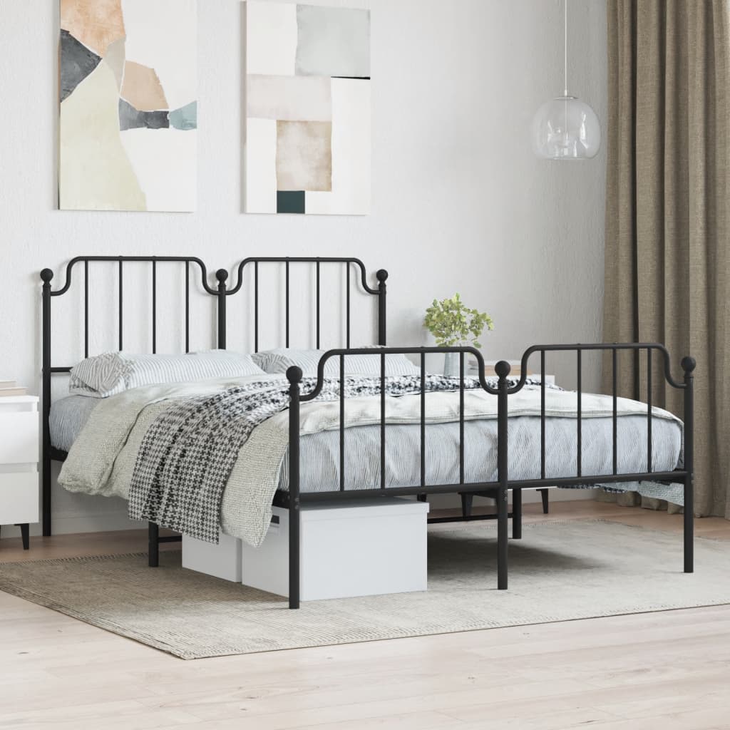 Bed frame with head and footboard metal black 140x200 cm