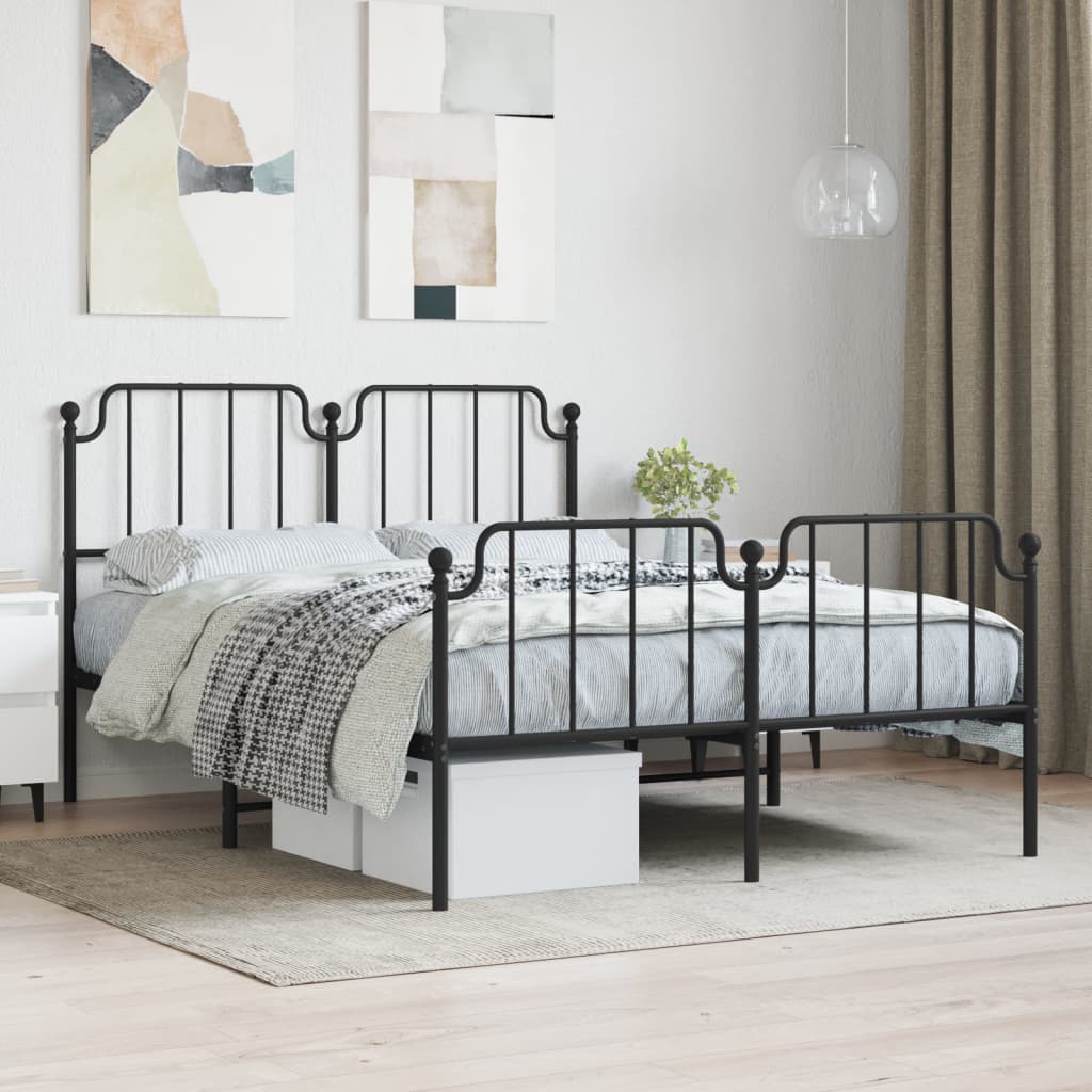 Bed frame with head and footboard metal black 150x200 cm