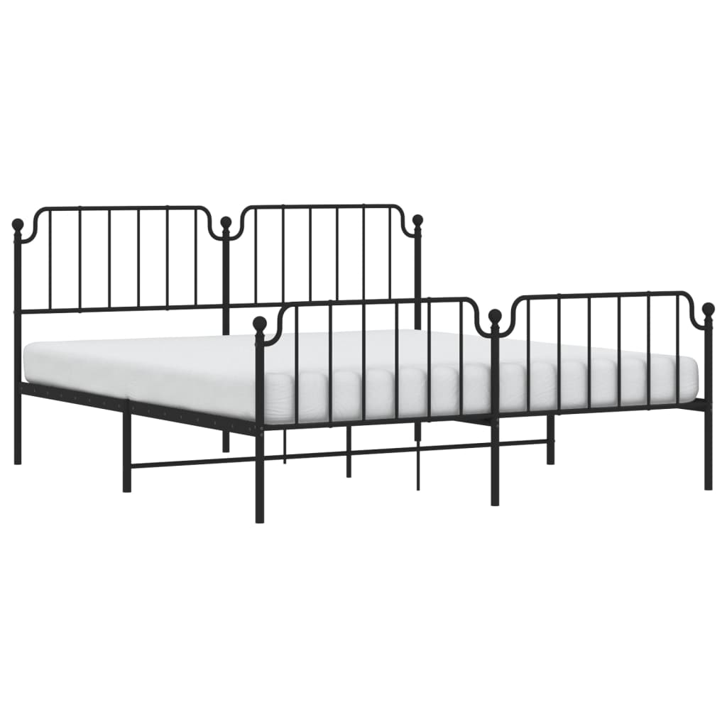 Bed frame with head and footboard metal black 180x200 cm