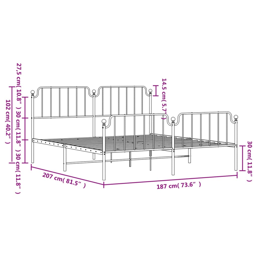 Bed frame with head and footboard metal black 180x200 cm