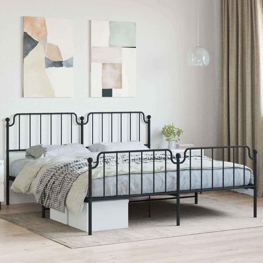 Bed frame with head and footboard metal black 180x200 cm