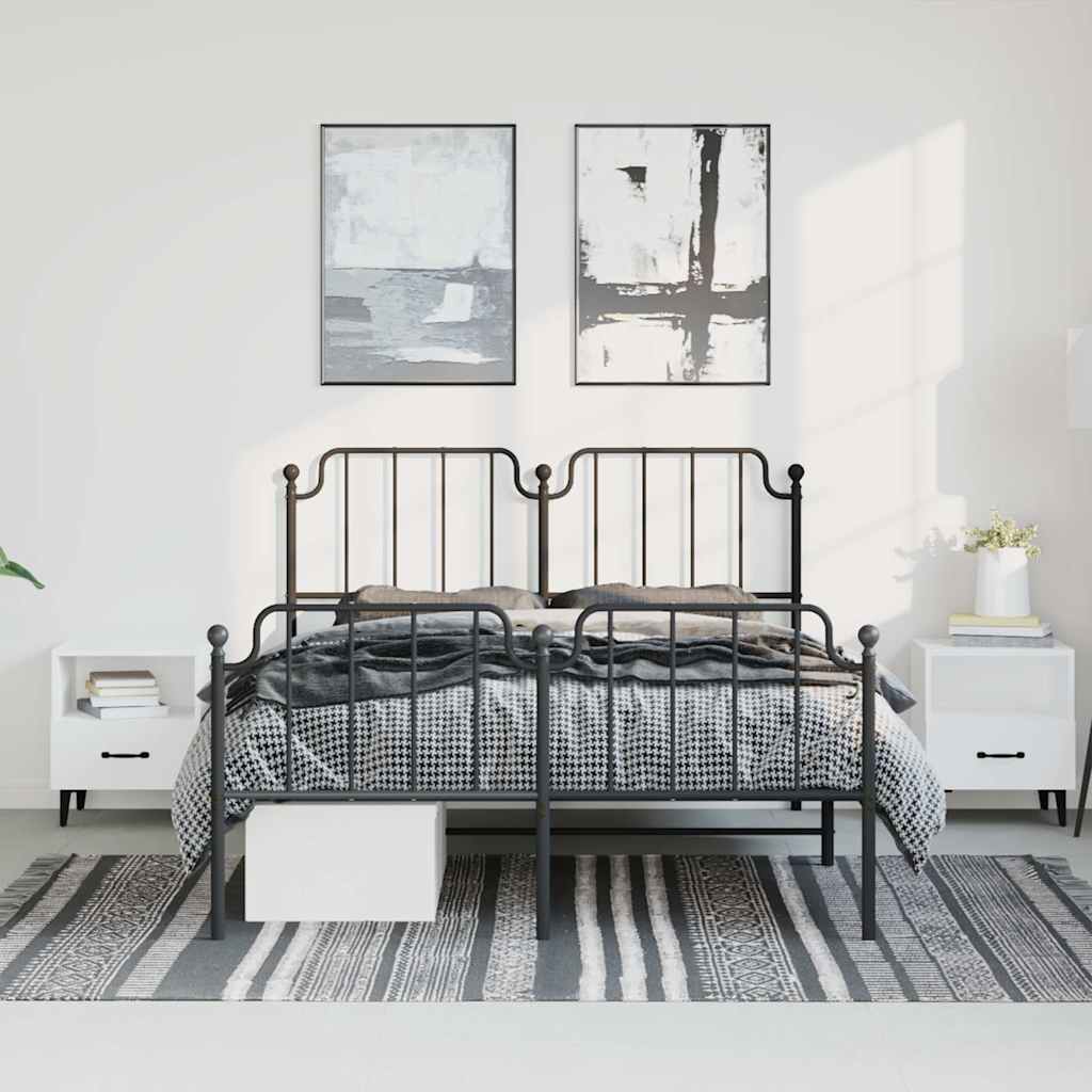 Bed frame with head and footboard metal black 183x213 cm