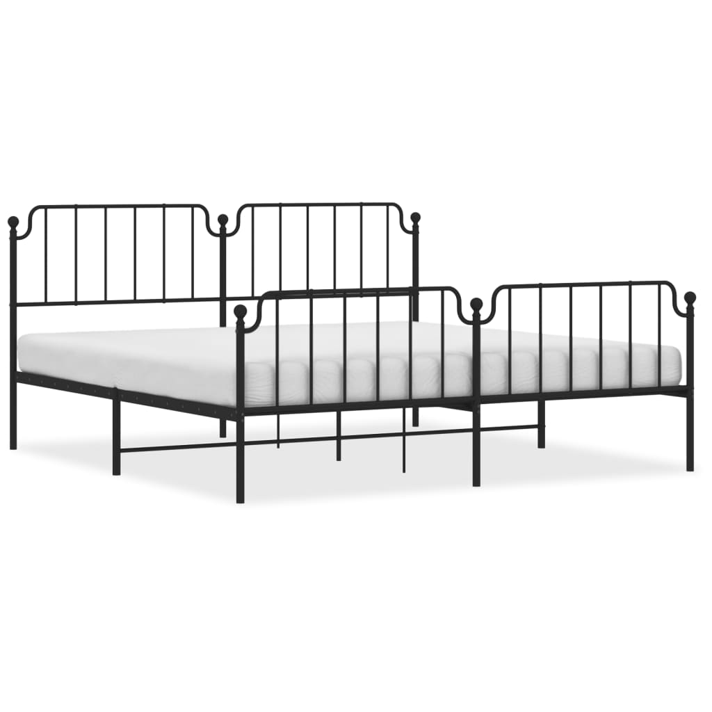 Bed frame with head and footboard metal black 200x200 cm