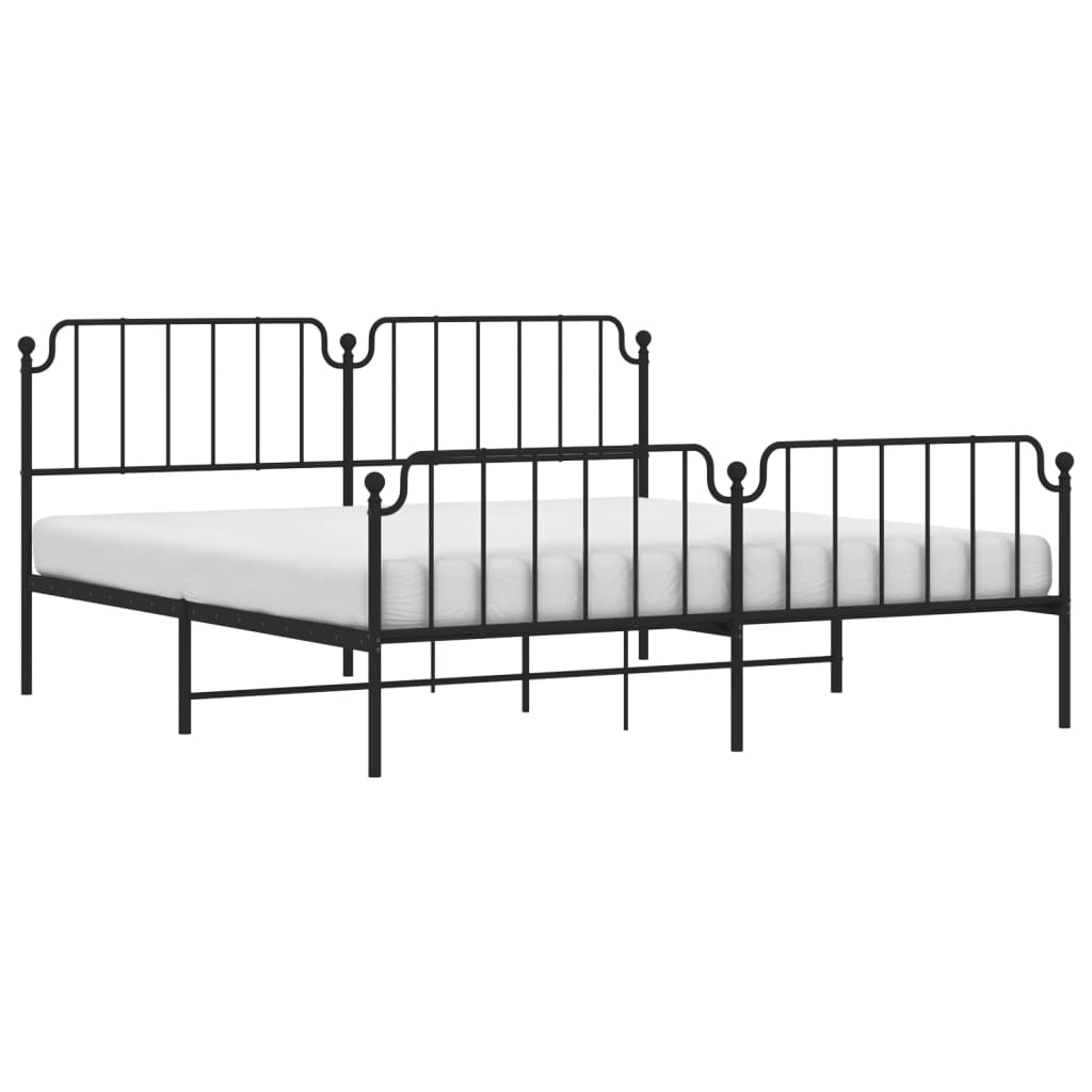 Bed frame with head and footboard metal black 200x200 cm