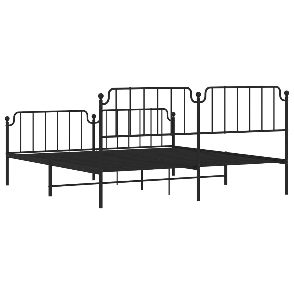 Bed frame with head and footboard metal black 200x200 cm