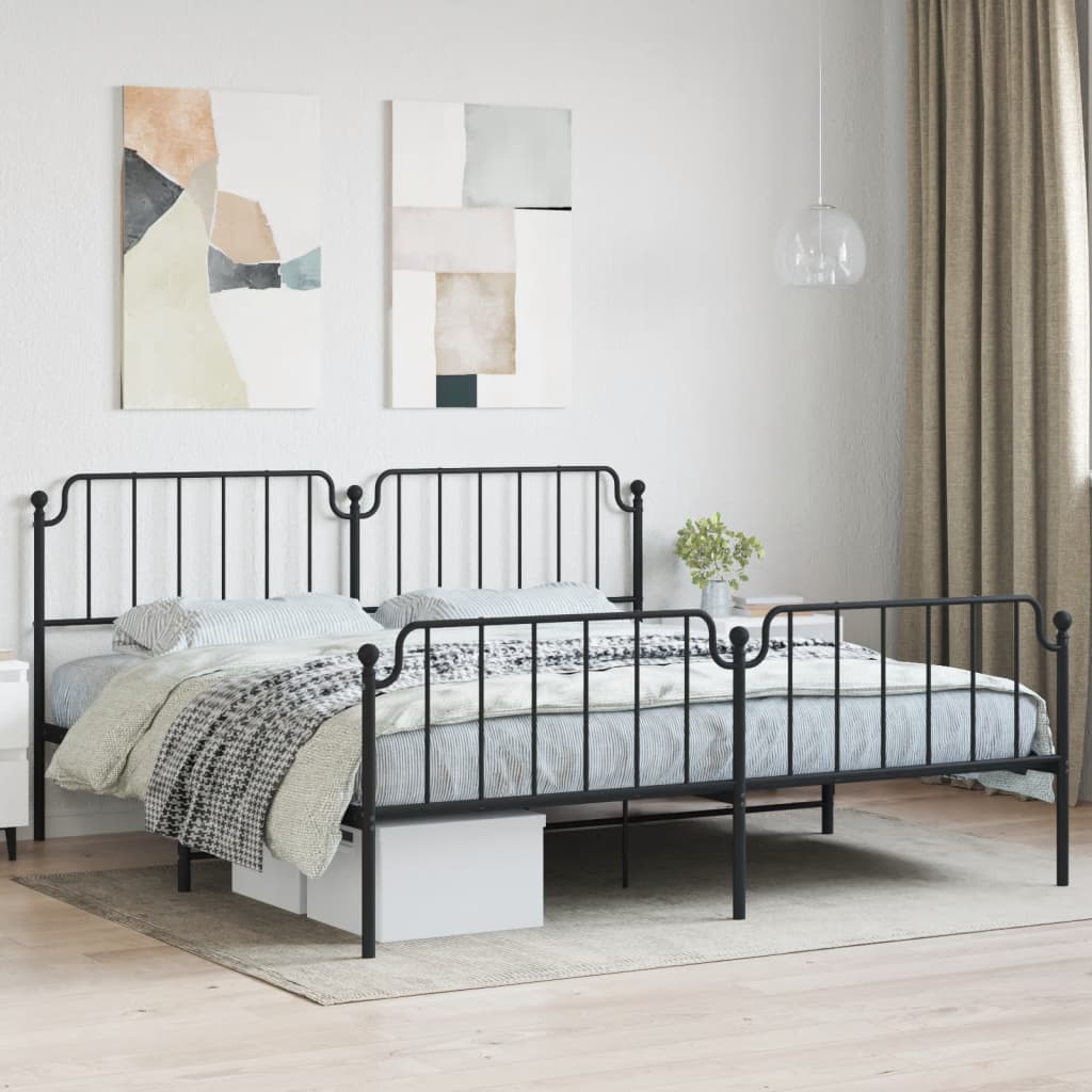 Bed frame with head and footboard metal black 200x200 cm