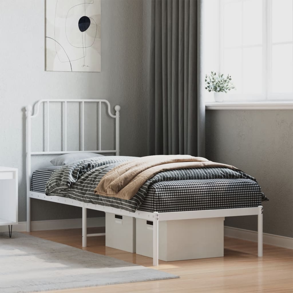 Bed frame with headboard metal white 80x200 cm