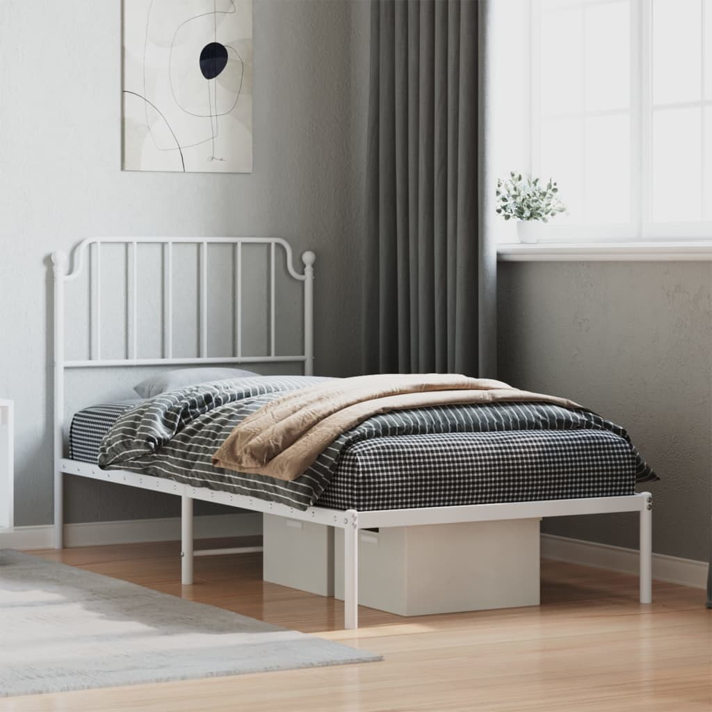 Bed frame with headboard metal white 90x190 cm