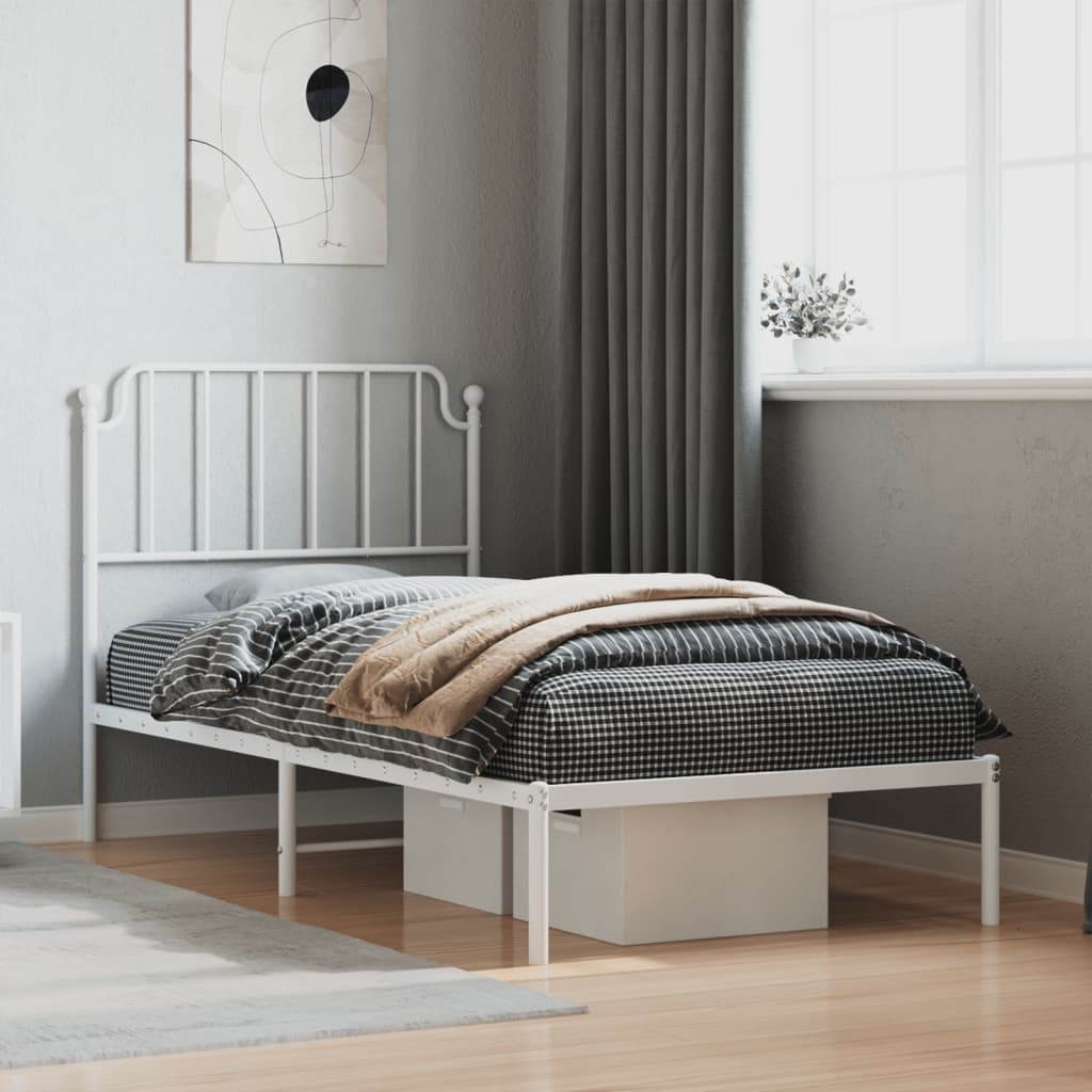 Bed frame with headboard metal white 90x200 cm