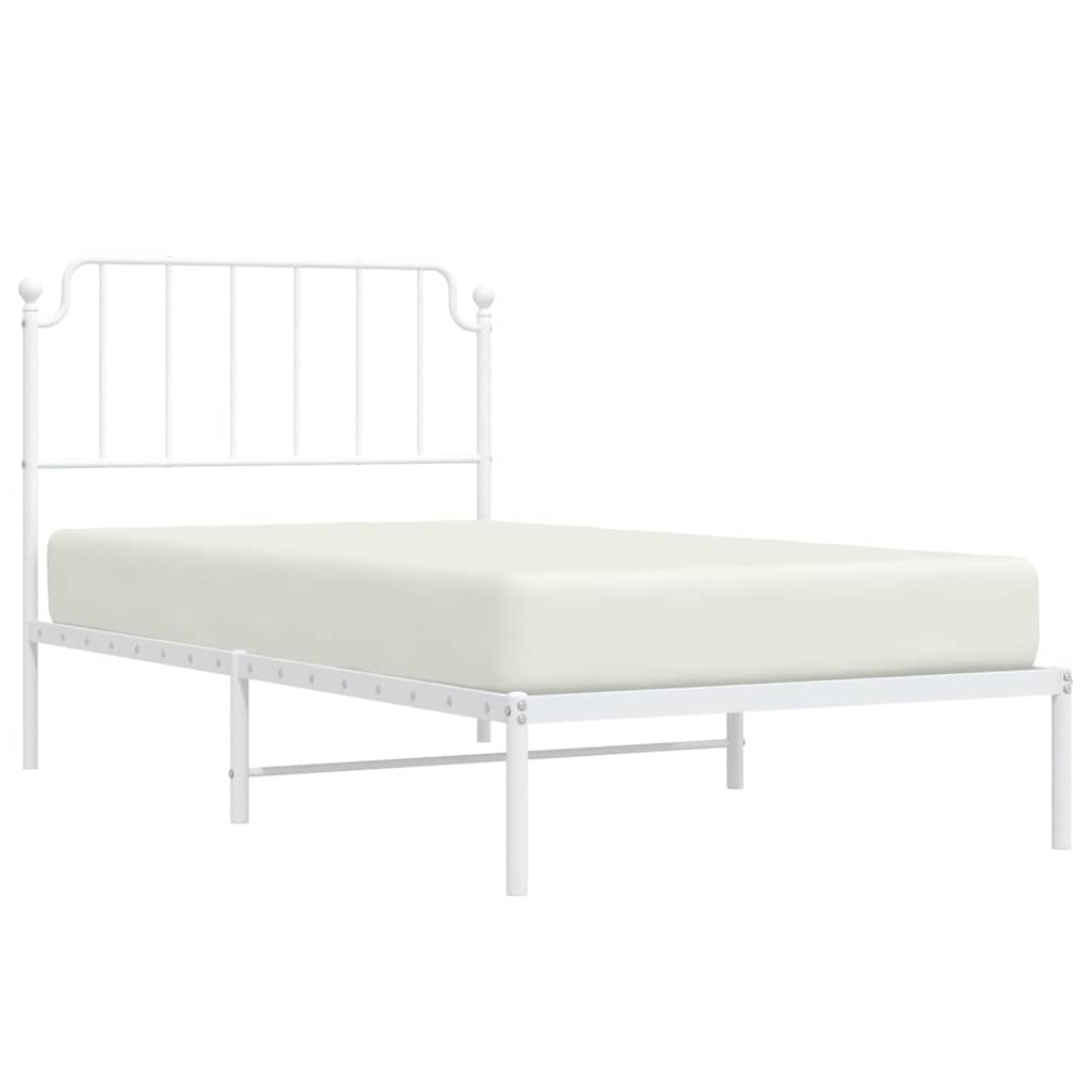 Bed frame with headboard metal white 100x190 cm