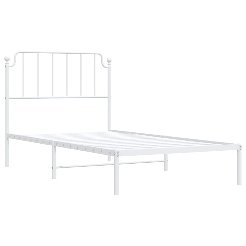 Bed frame with headboard metal white 100x190 cm