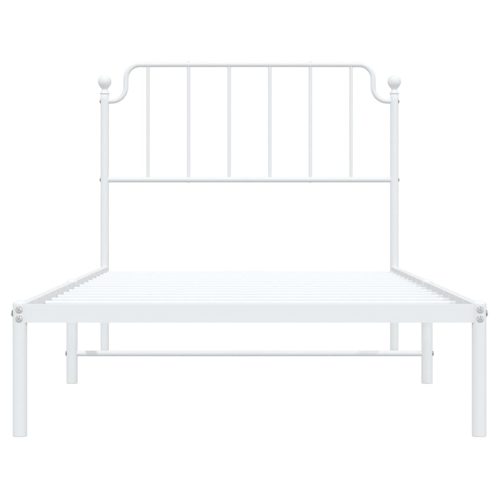 Bed frame with headboard metal white 100x190 cm