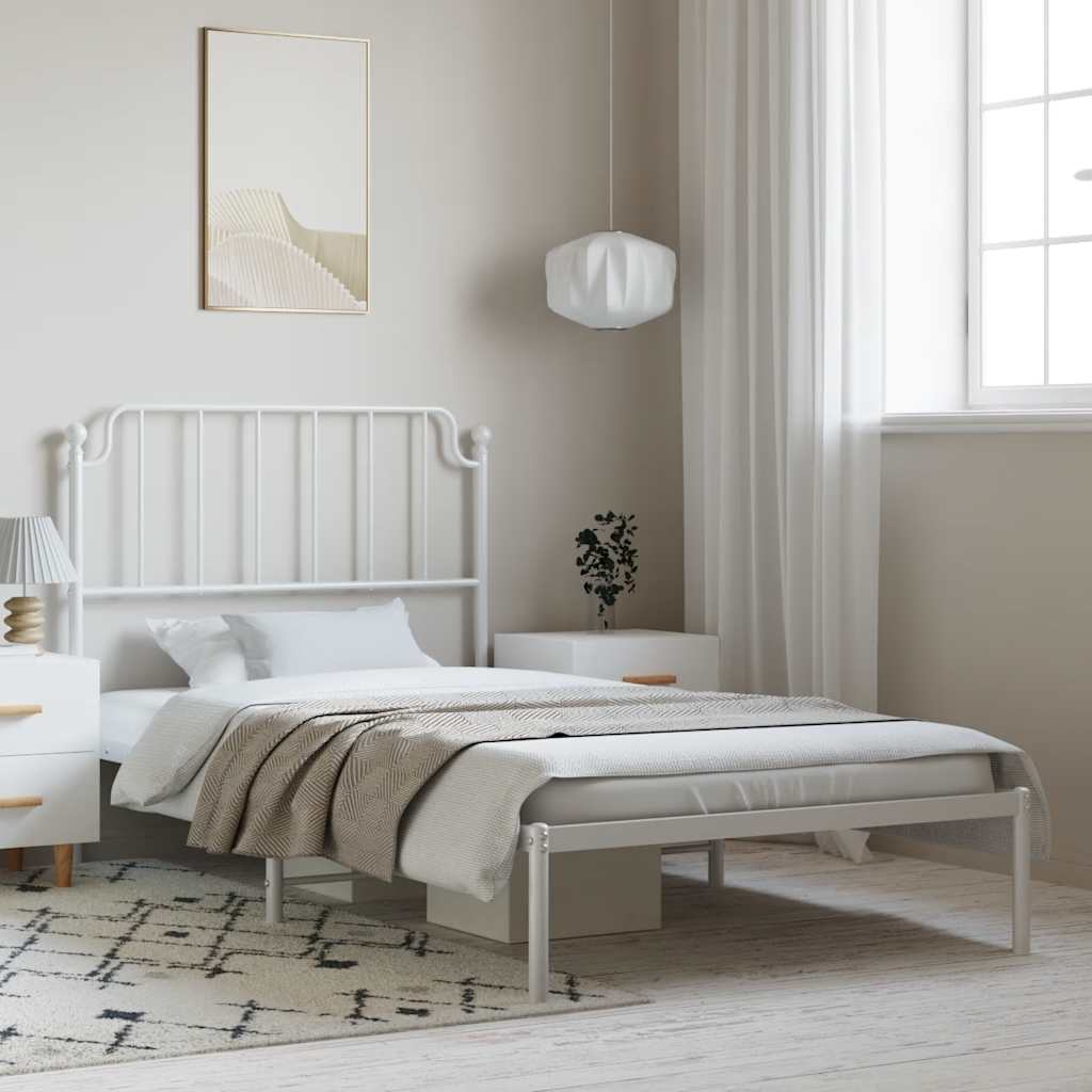 Bed frame with headboard metal white 100x190 cm