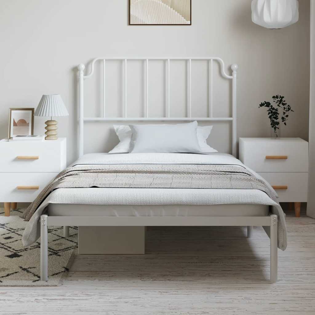 Bed frame with headboard metal white 100x200 cm