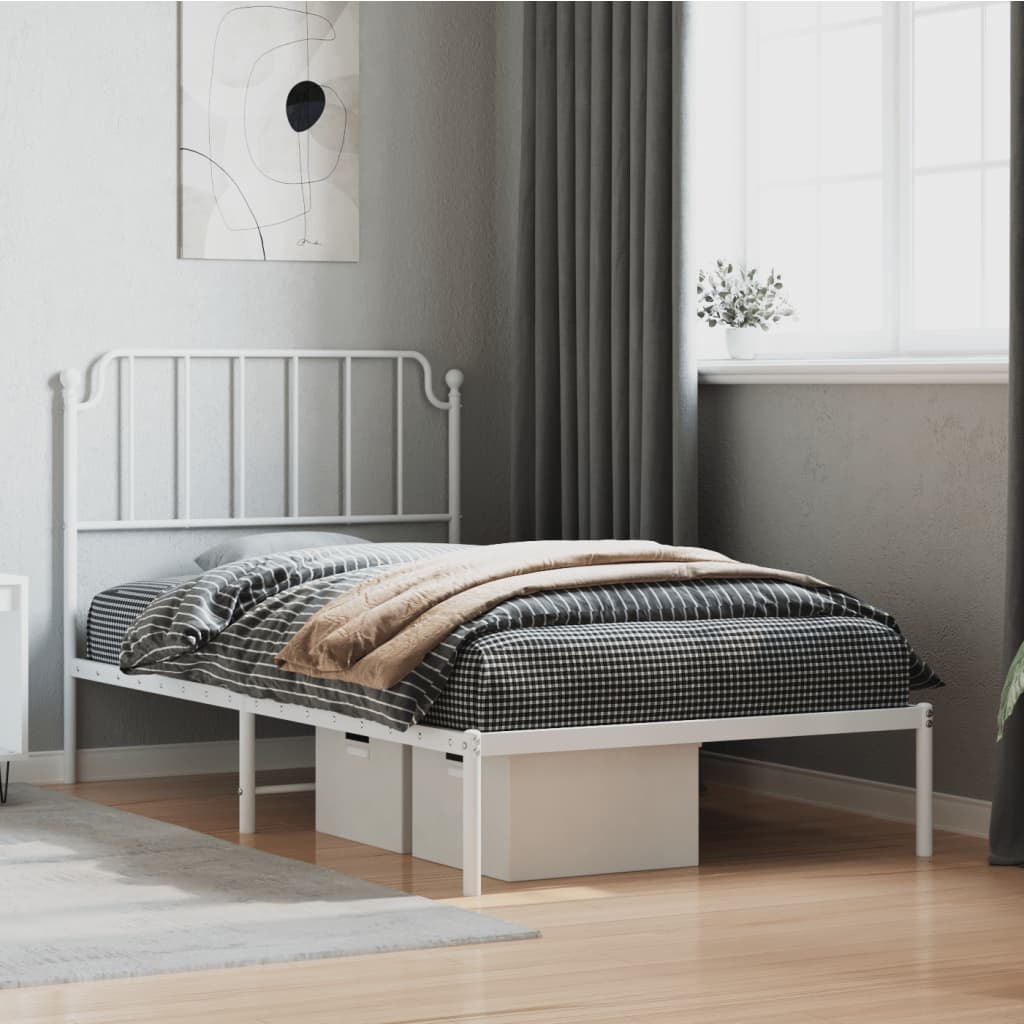 Bed frame with headboard metal white 100x200 cm