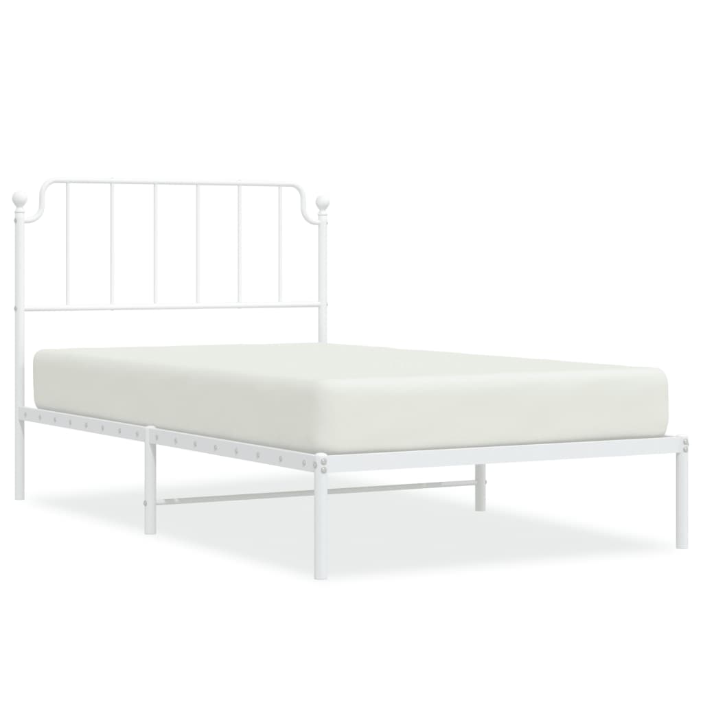 Bed frame with headboard metal white 107x203 cm