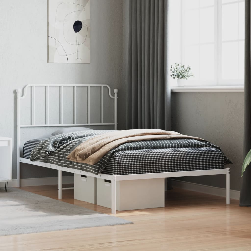 Bed frame with headboard metal white 107x203 cm