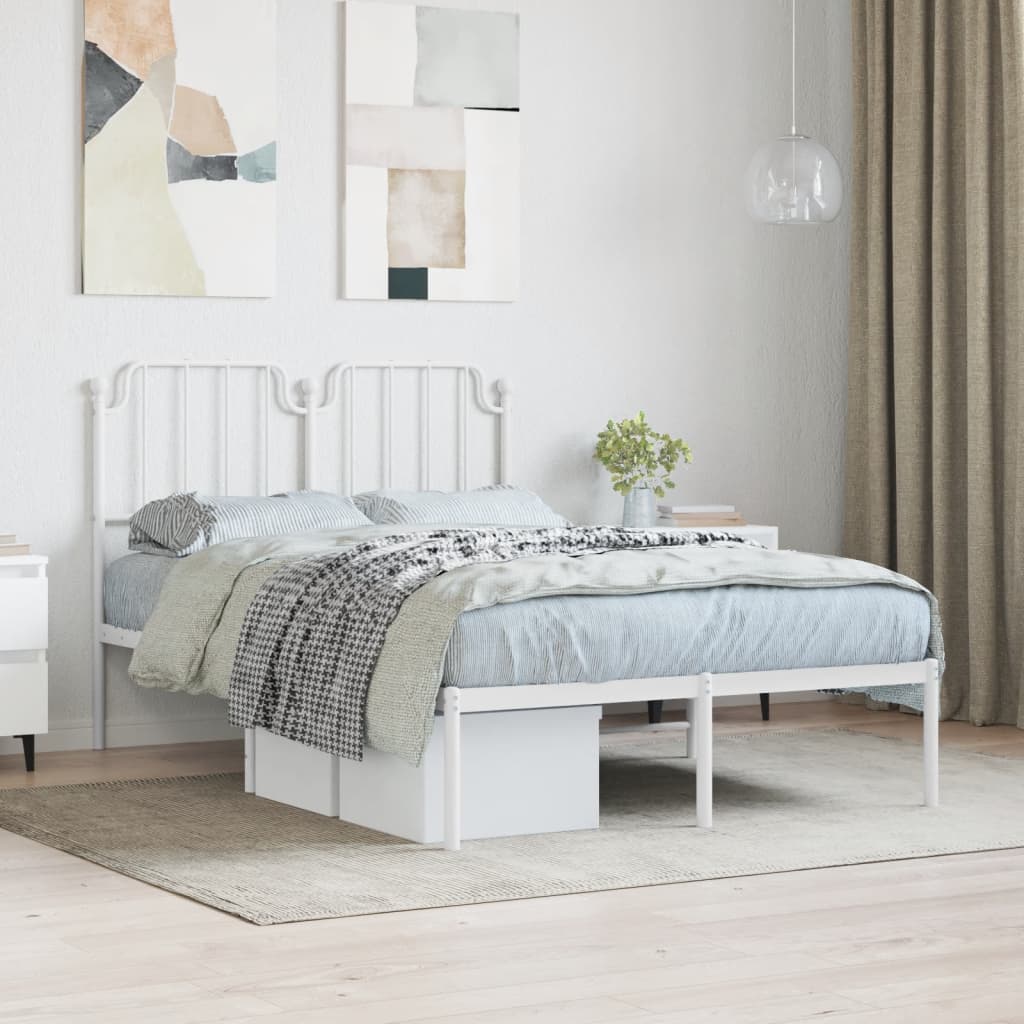 Bed frame with headboard metal white 120x190 cm