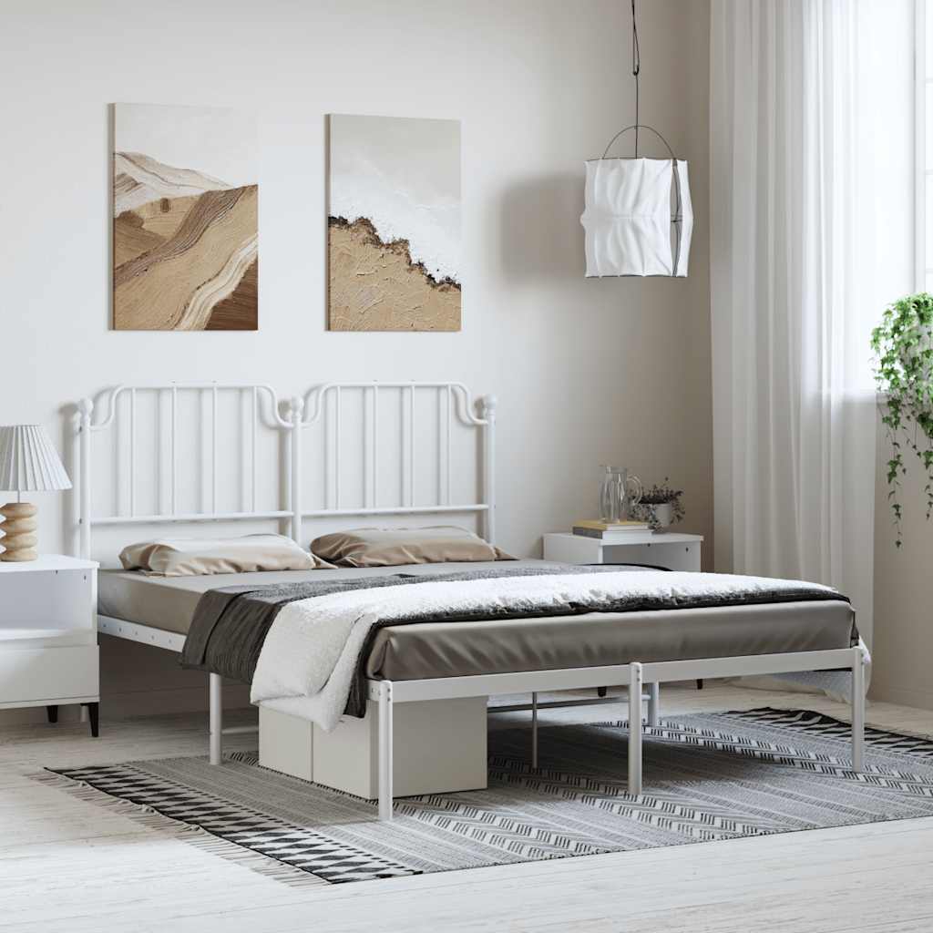 Bed frame with headboard metal white 135x190 cm