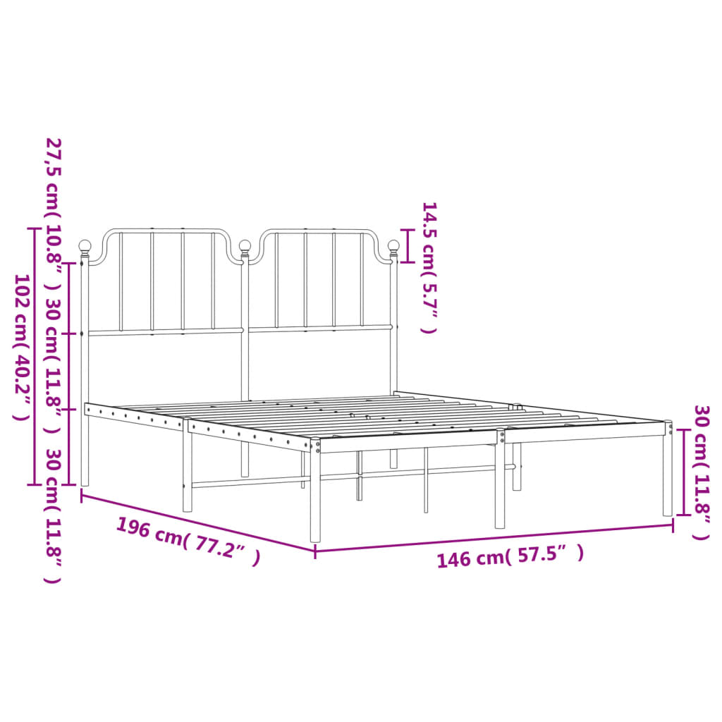 Bed frame with headboard metal white 140x190 cm