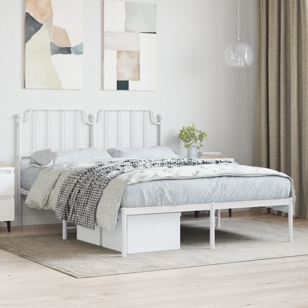 Bed frame with headboard metal white 140x190 cm