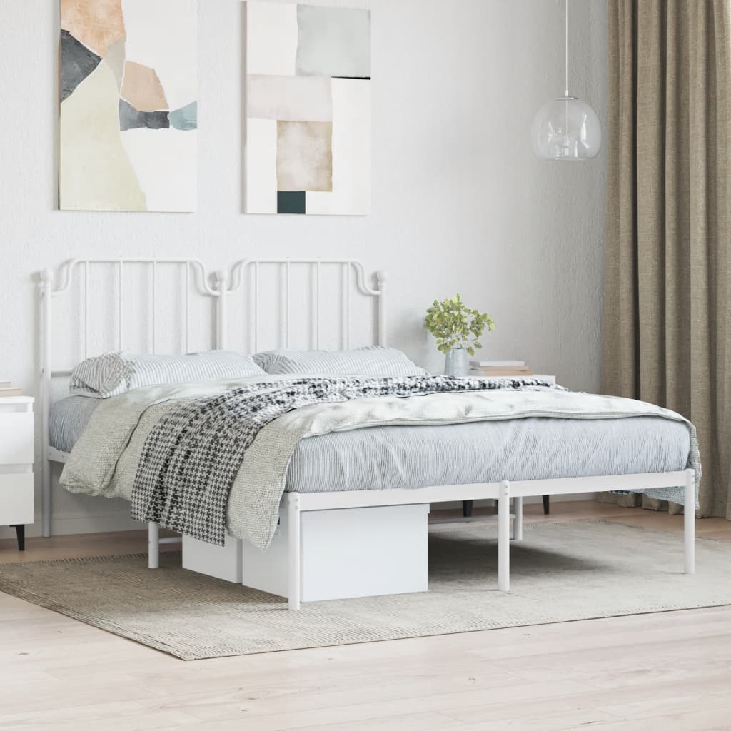 Bed frame with headboard metal white 140x200 cm