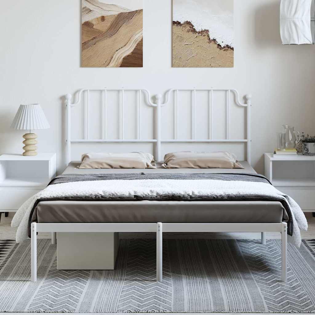 Bed frame with headboard metal white 150x200 cm